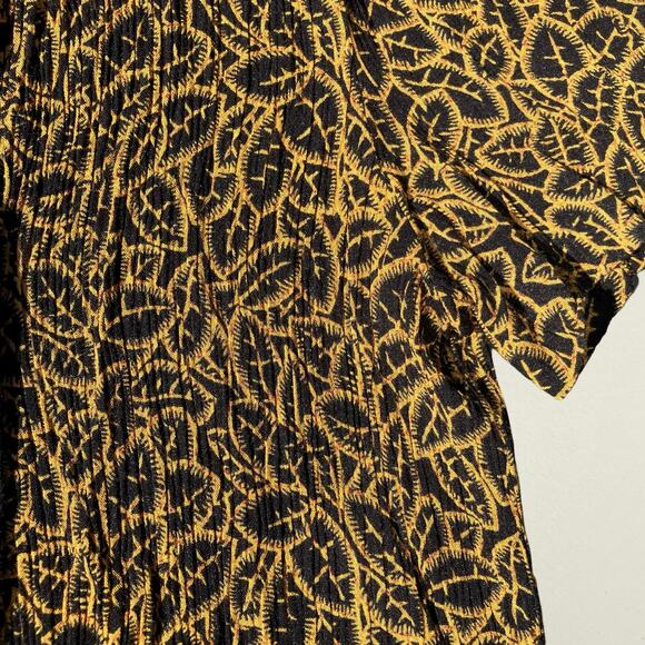 Gold leaf print cropped short sleeve cardigan Y2K bohemian hippie - Picture 5 of 6